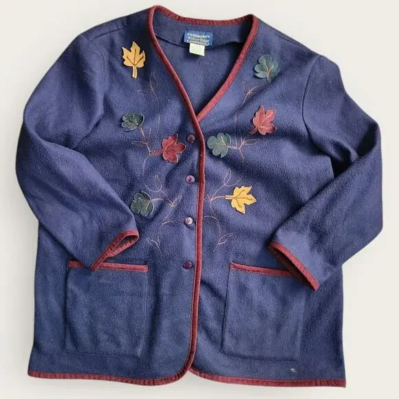 Willow Ridge Cardigan Women's Sz 2x Button up Front Pockets Autumn Leaves  VTG - Picture 2 of 8